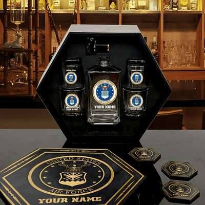 Custom Your Name Engraved Veteran Whiskey Decanter Set Gift