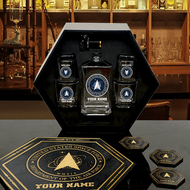 Custom Engraved Military Whiskey Decanter Set for Veterans Gift