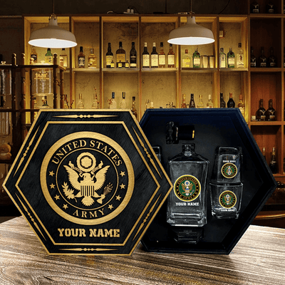 Personalized US Branches Veteran Whiskey Decanter set