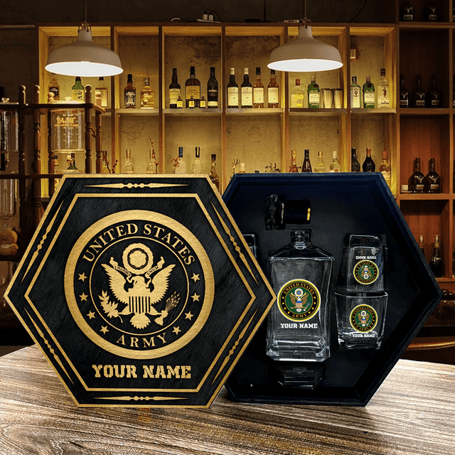 Personalized US Branches Veteran Whiskey Decanter set