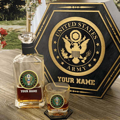 Personalized US Branches Veteran Whiskey Decanter set