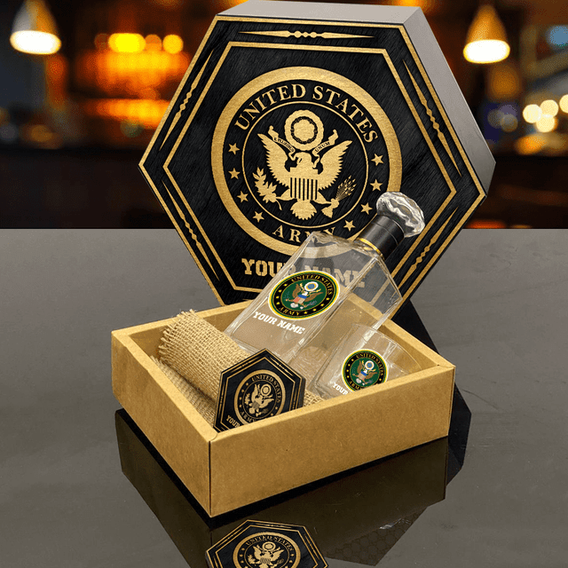 Personalized US Branches Veteran Whiskey Decanter set