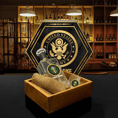 Personalized US Branches Veteran Whiskey Decanter set
