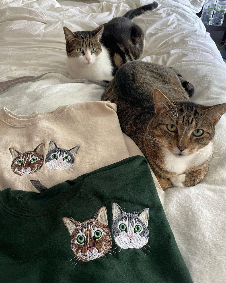 Custom Pet Embroidered Sweatshirt, Personalized Dog Cat Portrait Sweatshirt, Dog Embroidered Sweatshirt, Memorial Gift, New Year Gift