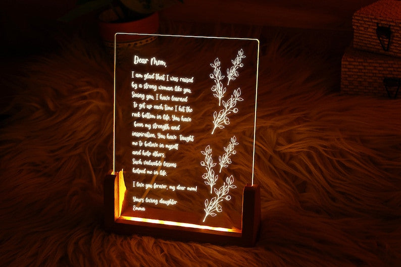 Personalized Plexi Letter Night Light - Mom Letter Plexi Night Light - Personalized LED Lamp - Heartfelt Gift for Mom - Custom Gift for Mom