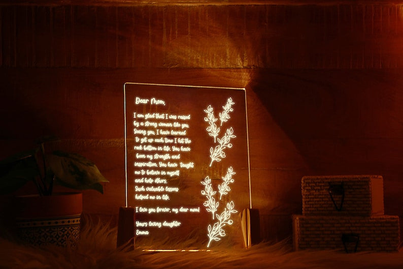 Personalized Plexi Letter Night Light - Mom Letter Plexi Night Light - Personalized LED Lamp - Heartfelt Gift for Mom - Custom Gift for Mom