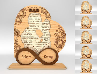 Personalized Dad And Daughter Heart Stand Decor Wood Laser Cut Art, Gift for Dad,Fathers Day Gifts
