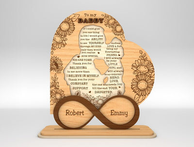 Personalized Dad And Daughter Heart Stand Decor Wood Laser Cut Art, Gift for Dad,Fathers Day Gifts