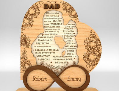 Personalized Dad And Daughter Heart Stand Decor Wood Laser Cut Art, Gift for Dad,Fathers Day Gifts