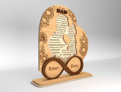 Personalized Dad And Daughter Heart Stand Decor Wood Laser Cut Art, Gift for Dad,Fathers Day Gifts