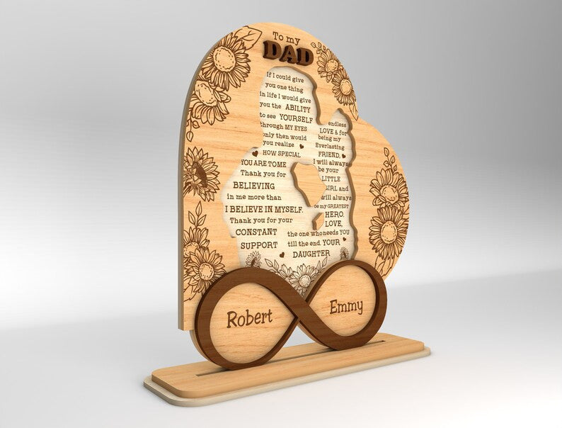 Personalized Dad And Daughter Heart Stand Decor Wood Laser Cut Art, Gift for Dad,Fathers Day Gifts