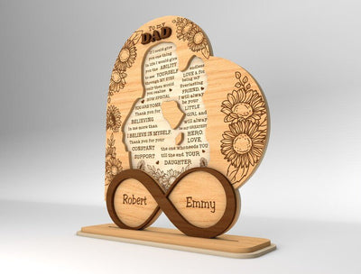 Personalized Dad And Daughter Heart Stand Decor Wood Laser Cut Art, Gift for Dad,Fathers Day Gifts