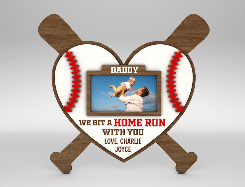 Personalized We Hit A Home Run With You Sign Wood Laser Cut Art, Gift for Baseball Dad, Gift for Dad, Fathers Day Gifts Wood Laser Cut Sign