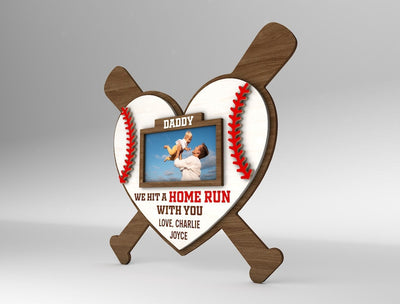 Personalized We Hit A Home Run With You Sign Wood Laser Cut Art, Gift for Baseball Dad, Gift for Dad, Fathers Day Gifts Wood Laser Cut Sign