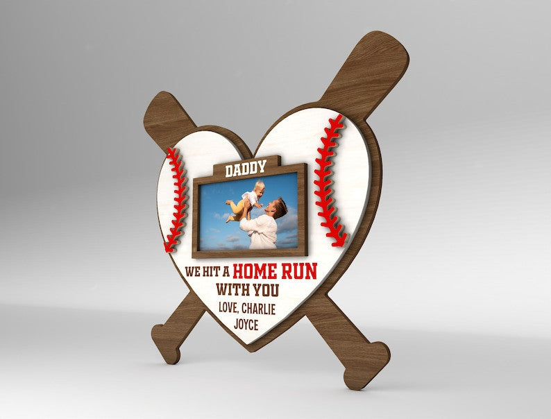 Personalized We Hit A Home Run With You Sign Wood Laser Cut Art, Gift for Baseball Dad, Gift for Dad, Fathers Day Gifts Wood Laser Cut Sign
