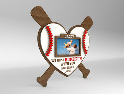 Personalized We Hit A Home Run With You Sign Wood Laser Cut Art, Gift for Baseball Dad, Gift for Dad, Fathers Day Gifts Wood Laser Cut Sign