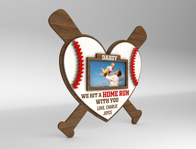 Personalized We Hit A Home Run With You Sign Wood Laser Cut Art, Gift for Baseball Dad, Gift for Dad, Fathers Day Gifts Wood Laser Cut Sign