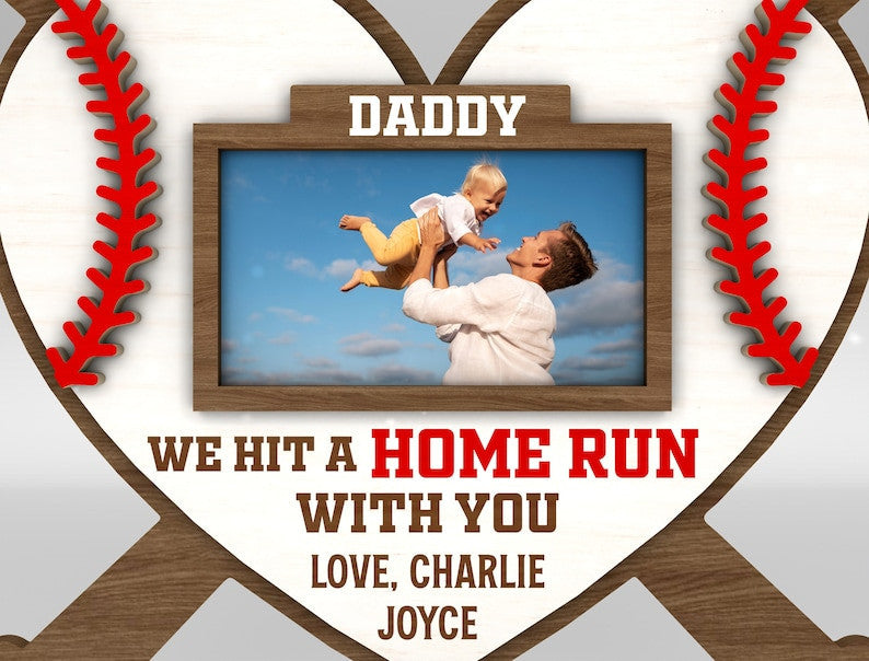 Personalized We Hit A Home Run With You Sign Wood Laser Cut Art, Gift for Baseball Dad, Gift for Dad, Fathers Day Gifts Wood Laser Cut Sign