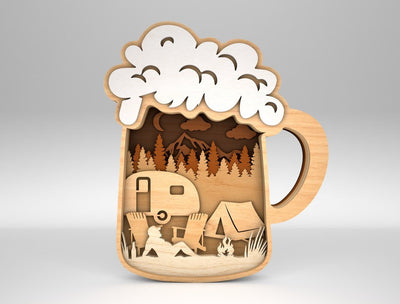 Personalized Camping scene Beer Mug Sign Wood Laser Cut Art, Beer Dad Sign Gift for Dad, Fathers Day Gifts Wood Laser Cut Sign