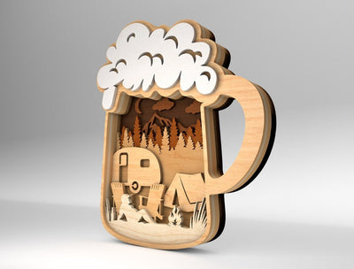 Personalized Camping scene Beer Mug Sign Wood Laser Cut Art, Beer Dad Sign Gift for Dad, Fathers Day Gifts Wood Laser Cut Sign