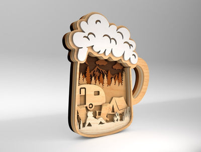 Personalized Camping scene Beer Mug Sign Wood Laser Cut Art, Beer Dad Sign Gift for Dad, Fathers Day Gifts Wood Laser Cut Sign