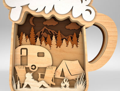 Personalized Camping scene Beer Mug Sign Wood Laser Cut Art, Beer Dad Sign Gift for Dad, Fathers Day Gifts Wood Laser Cut Sign