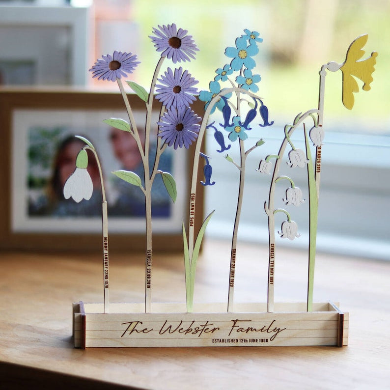 Personalized Wooden Family Birth Flowers of the Year, Custom Wooden Plaque Birth Month Flower, Mother's Day Gifts, Gifts For Nana Mimi Gigi