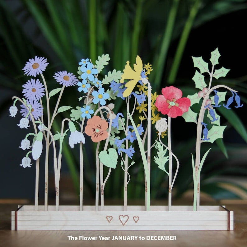 Personalized Wooden Family Birth Flowers of the Year, Custom Wooden Plaque Birth Month Flower, Mother's Day Gifts, Gifts For Nana Mimi Gigi