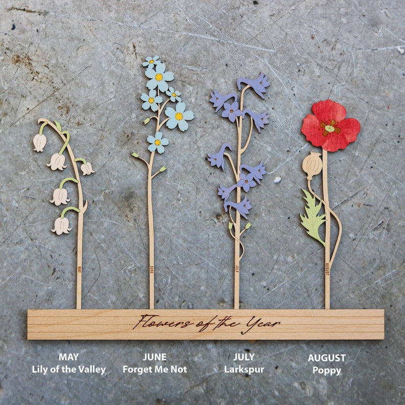 Personalized Wooden Family Birth Flowers of the Year, Custom Wooden Plaque Birth Month Flower, Mother's Day Gifts, Gifts For Nana Mimi Gigi