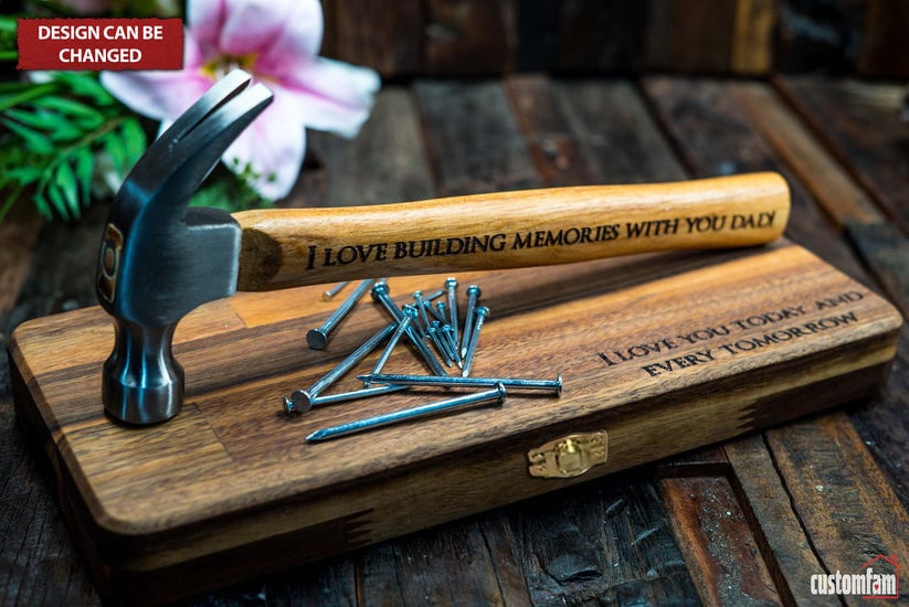 Personalized Engraved Hammer Gift Set With Wooden Box And Nails, Gifts For Dad, Father's Day Gift Idea