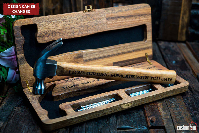 Personalized Engraved Hammer Gift Set With Wooden Box And Nails, Gifts For Dad, Father's Day Gift Idea