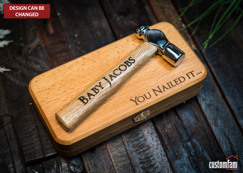 Personalized Mini Hammer in Wooden Gift Box, Pregnancy Announcement Gift