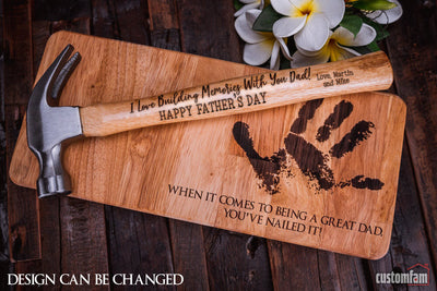Personalized Father's Day Gift, Engraved Hammer with Child's Hand Print