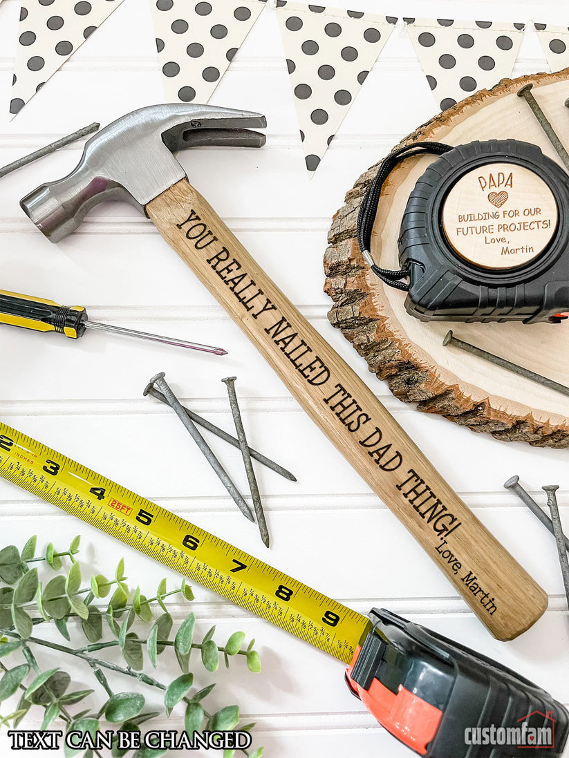 Personalized Tape Measure And Engraved Hammer Gift Idea For Him, Fathers Day Gift for Papa