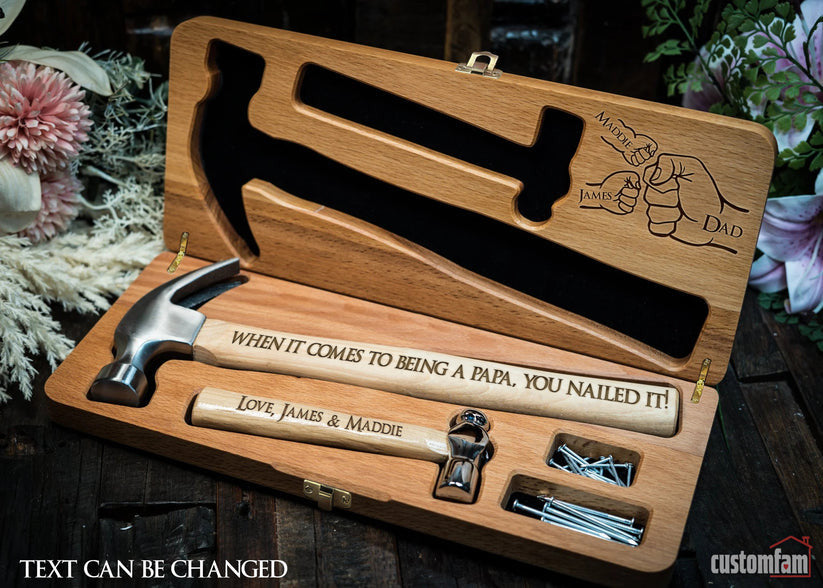 When It Comes To Being A Papa Personalized Engraved Hammer Father's Day Gift Ideas, Wooden Box And Nails Set, Gifts For Dad