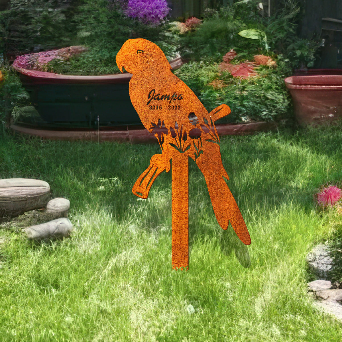 Personalized Parrot Memorial Stake, Parrot Name Sign, Sympathy Sign, Pet Grave Markers, Remembrance Stake, Parrot Garden Decor, Parrot Loss