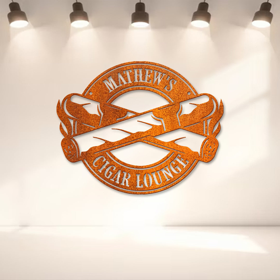 Personalized Cigar Lounge Metal Wall Art Led Light Custom Smoking Cigar Name Sign Home Decor Smoker Man Cave Decor Birthday Gift Dad Gifts