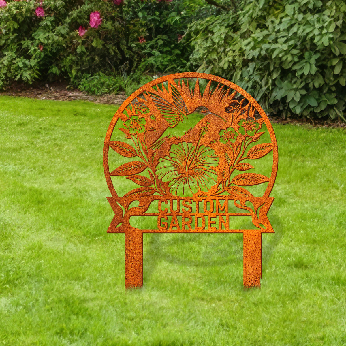 Custom Hummingbird Metal Garden Stake, Custom Garden Name Sign, Yard Sign Hummingbird Sign, Garden Sign, Garden Decor, Gift For Mom Yard Decor