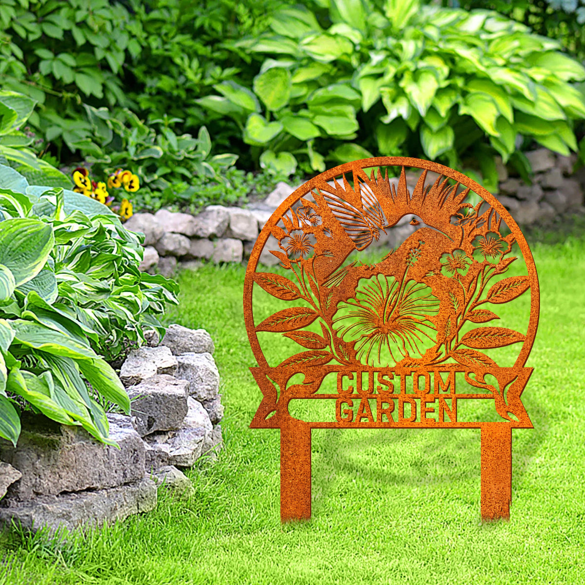 Custom Hummingbird Metal Garden Stake, Custom Garden Name Sign, Yard Sign Hummingbird Sign, Garden Sign, Garden Decor, Gift For Mom Yard Decor