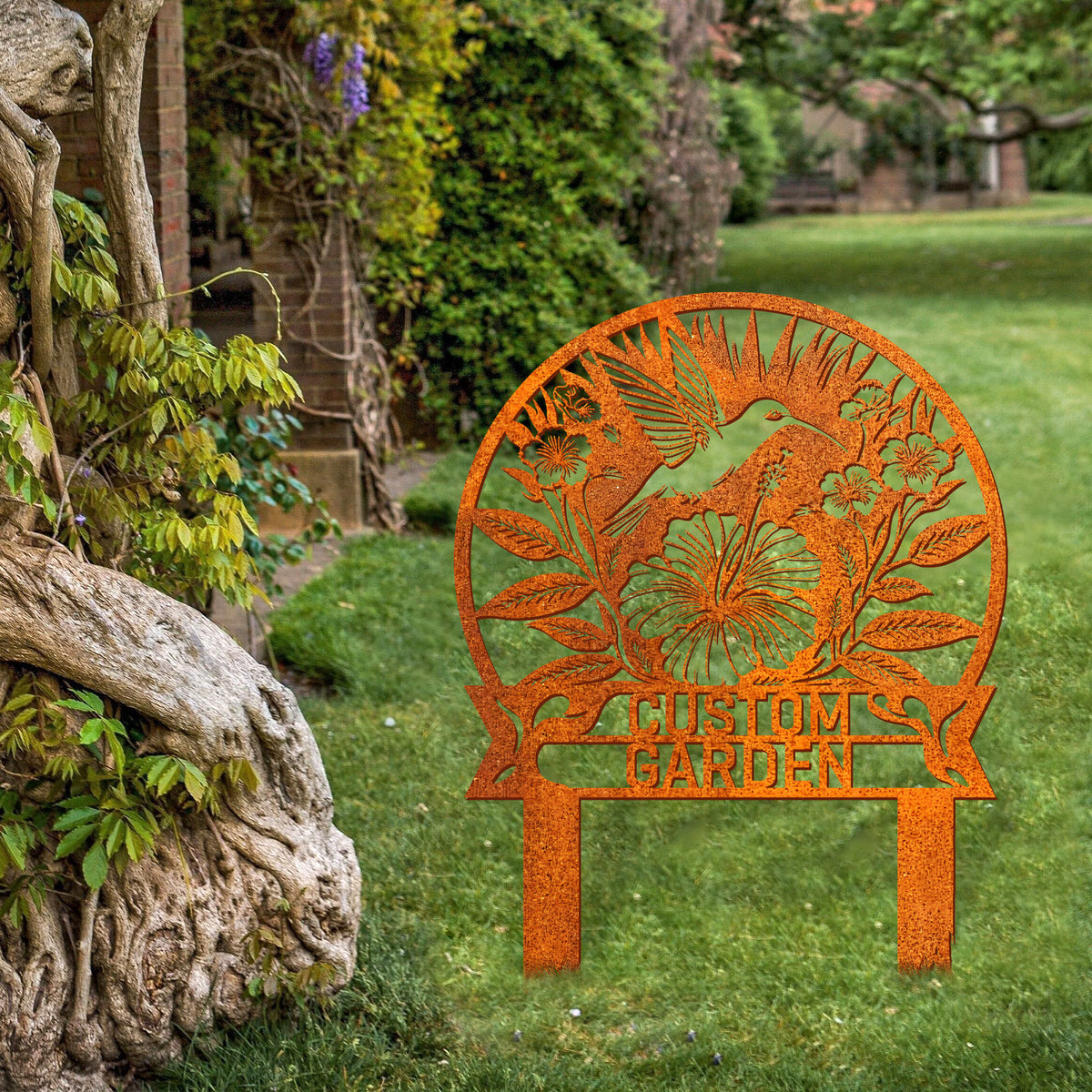 Custom Hummingbird Metal Garden Stake, Custom Garden Name Sign, Yard Sign Hummingbird Sign, Garden Sign, Garden Decor, Gift For Mom Yard Decor