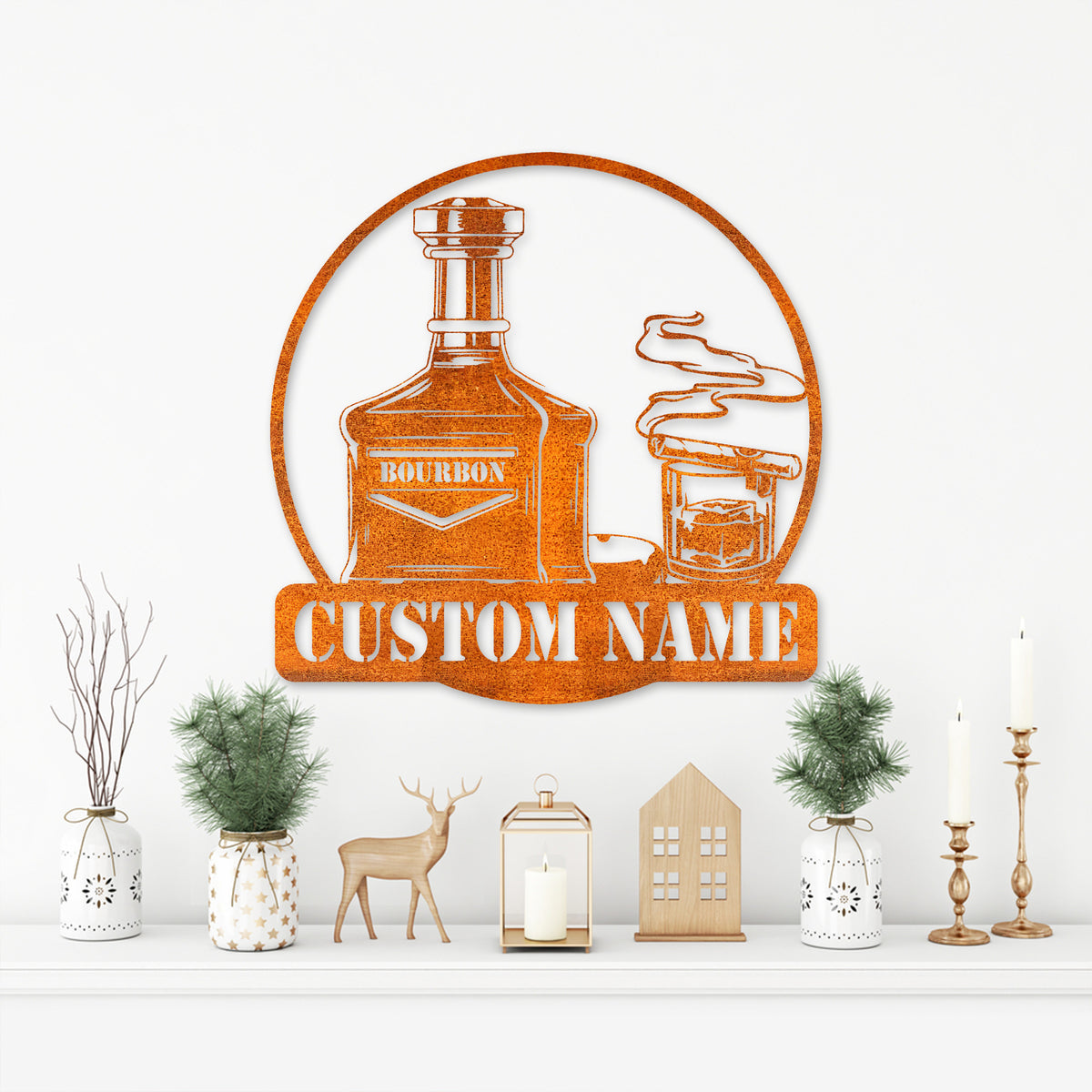 Custom Bourbon Cigar Metal Wall Art Led Light Personalized Whiskey Smoke Sign Home Bar Pub Decor Bourbon Bar Decoration Birthday Gift