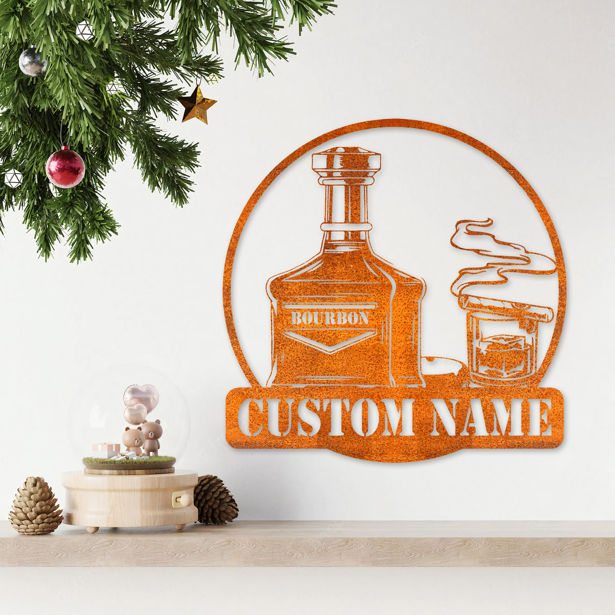 Custom Bourbon Cigar Metal Wall Art Led Light Personalized Whiskey Smoke Sign Home Bar Pub Decor Bourbon Bar Decoration Birthday Gift