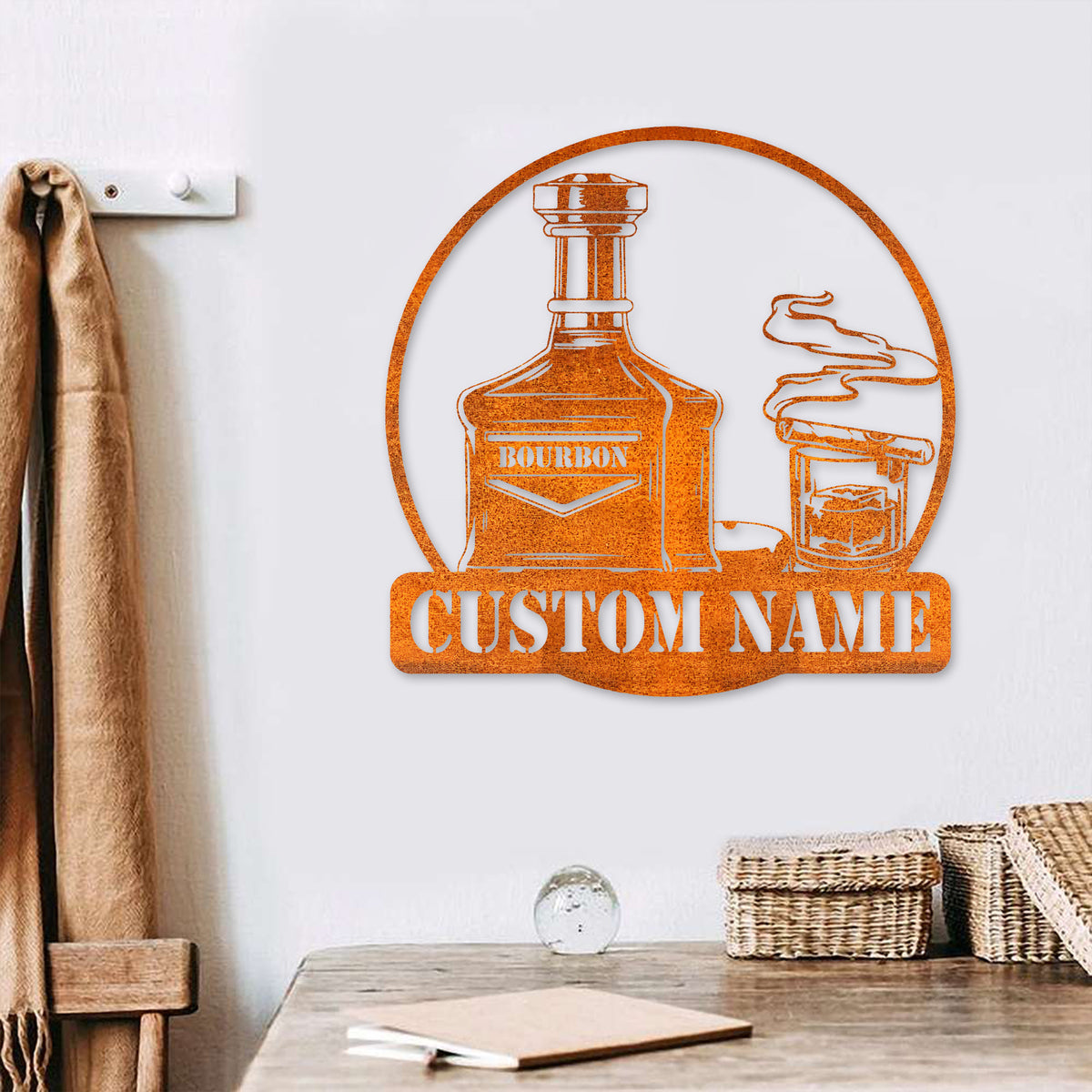 Custom Bourbon Cigar Metal Wall Art Led Light Personalized Whiskey Smoke Sign Home Bar Pub Decor Bourbon Bar Decoration Birthday Gift
