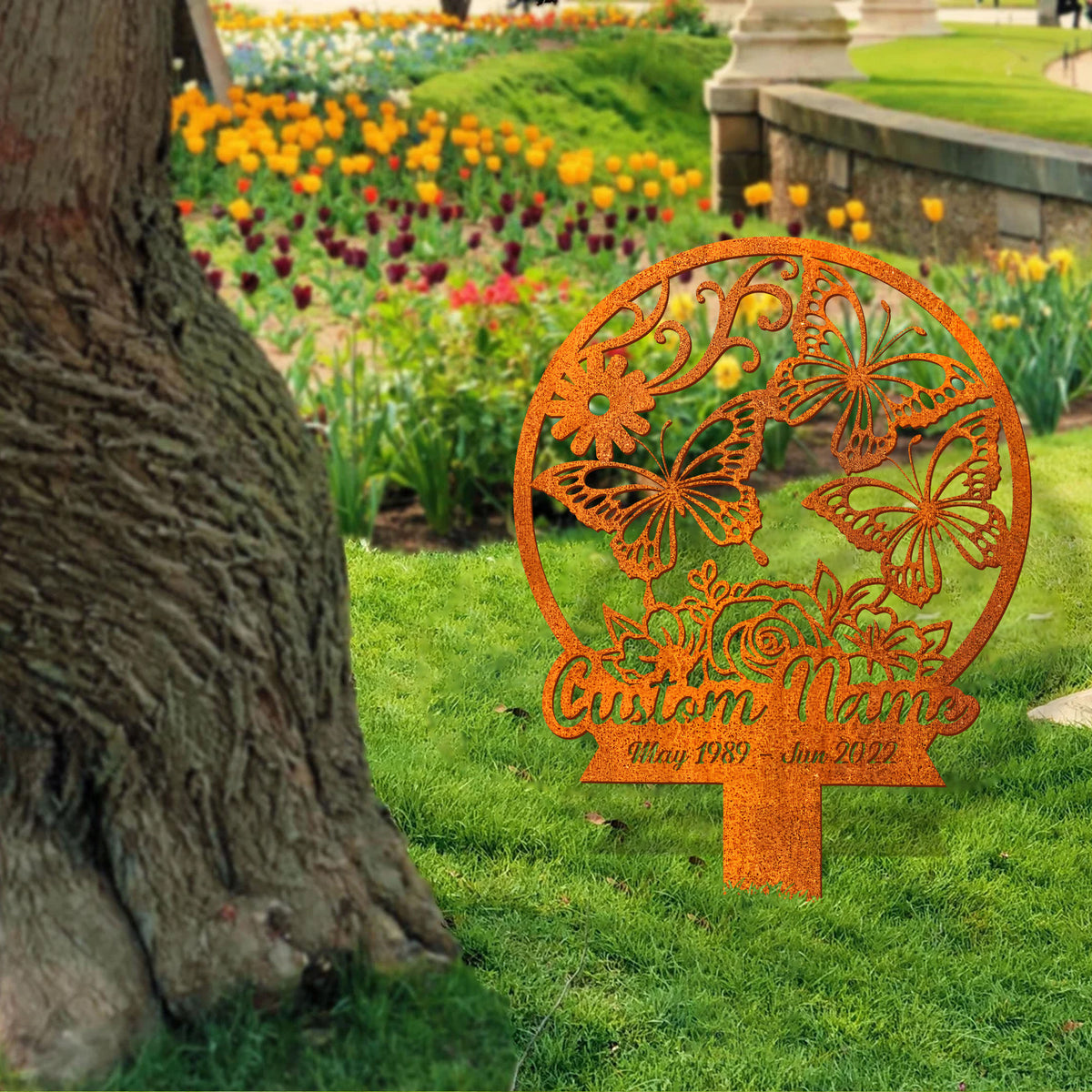 Custom Butterfly Memorial Stake, Grave Marker Custom Butterflies And Flower Sign, Memorial Plaque In Loving Memory, Sympathy Gift, Mom Loss