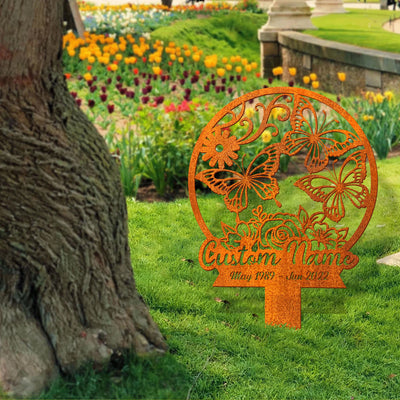 Custom Butterfly Memorial Stake, Grave Marker Custom Butterflies And Flower Sign, Memorial Plaque In Loving Memory, Sympathy Gift, Mom Loss