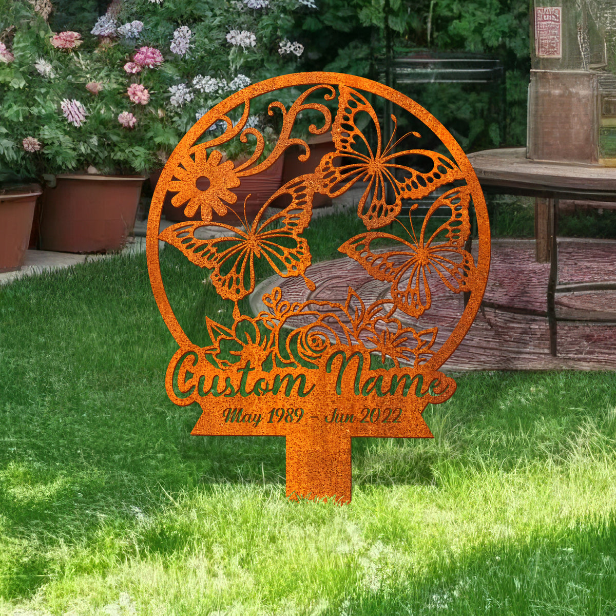 Custom Butterfly Memorial Stake, Grave Marker Custom Butterflies And Flower Sign, Memorial Plaque In Loving Memory, Sympathy Gift, Mom Loss