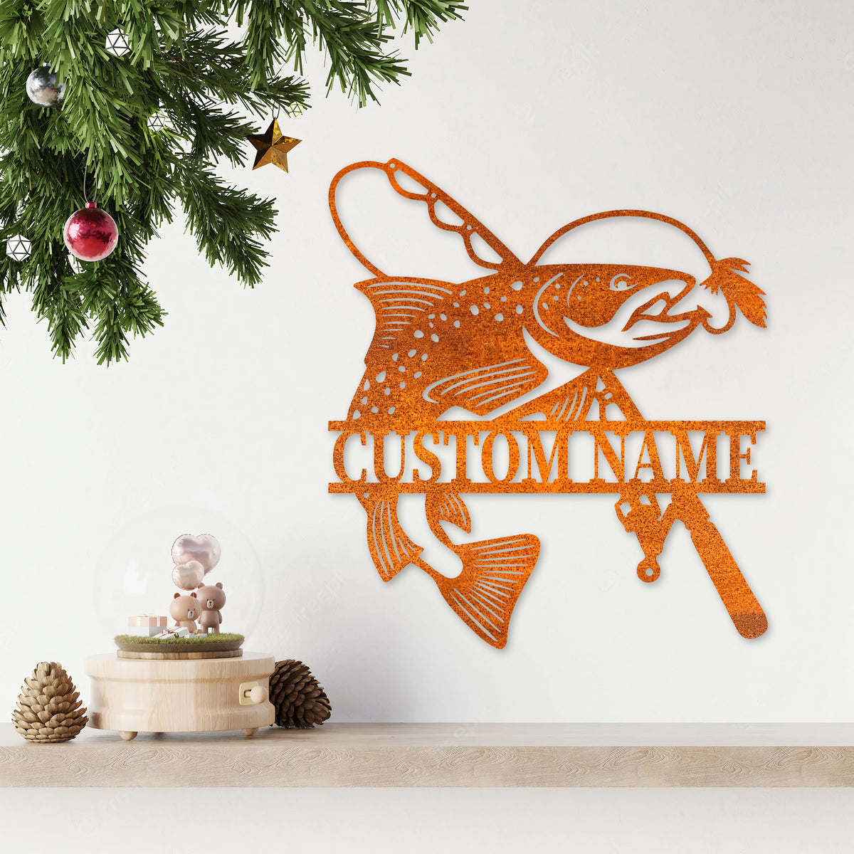 Custom Trout Fishing Metal Wall Art Led Light Fishing Metal Sign Personalized Fisher Name Sign Home Decor Boy Nursery Decor Birthday Gift
