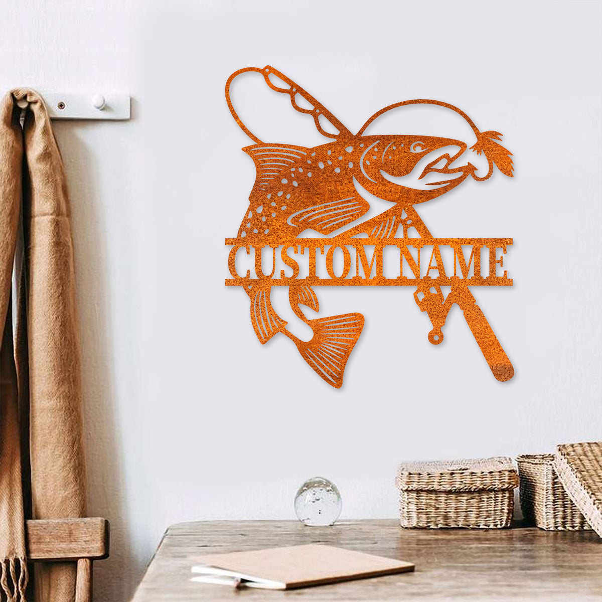 Custom Trout Fishing Metal Wall Art Led Light Fishing Metal Sign Personalized Fisher Name Sign Home Decor Boy Nursery Decor Birthday Gift