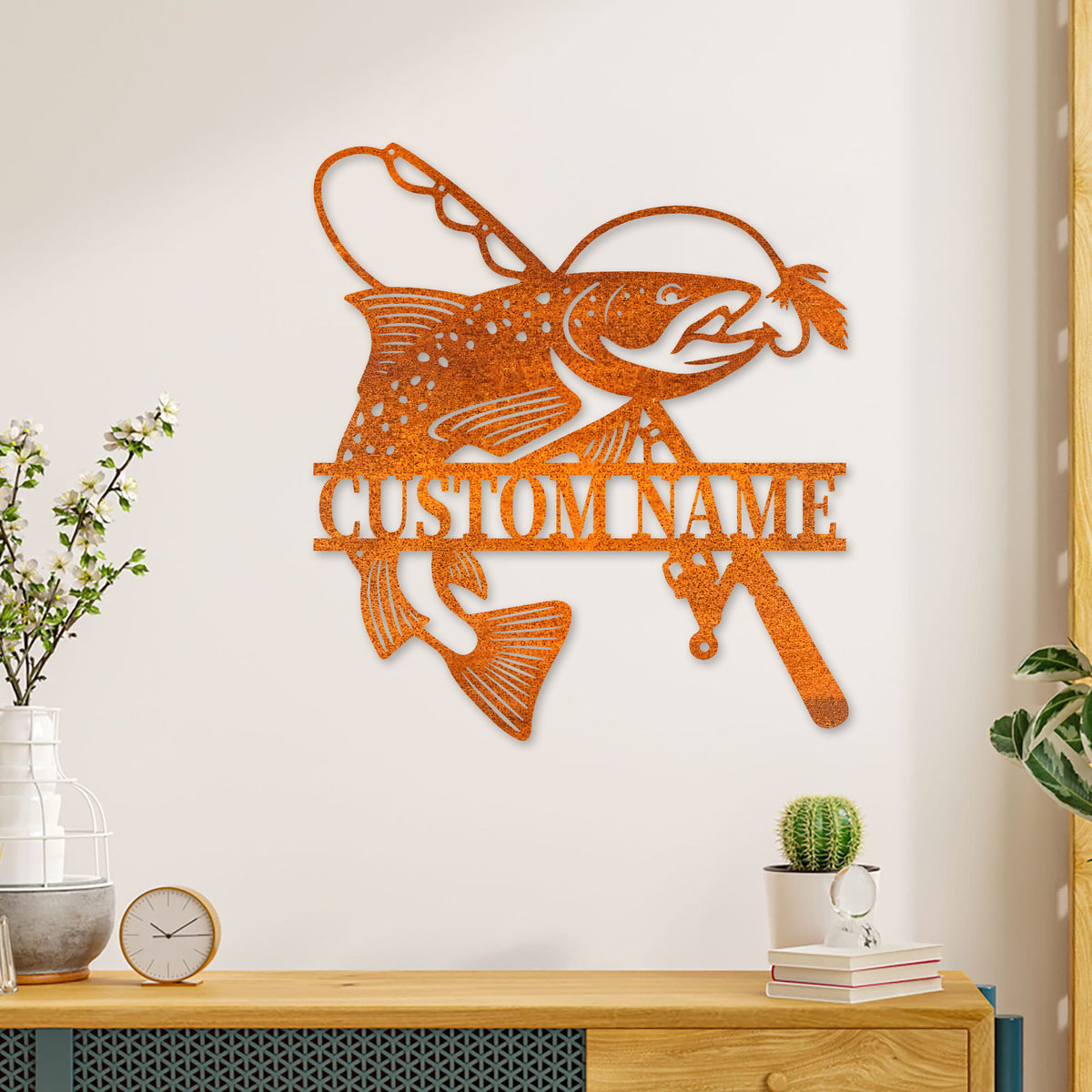 Custom Trout Fishing Metal Wall Art Led Light Fishing Metal Sign Personalized Fisher Name Sign Home Decor Boy Nursery Decor Birthday Gift