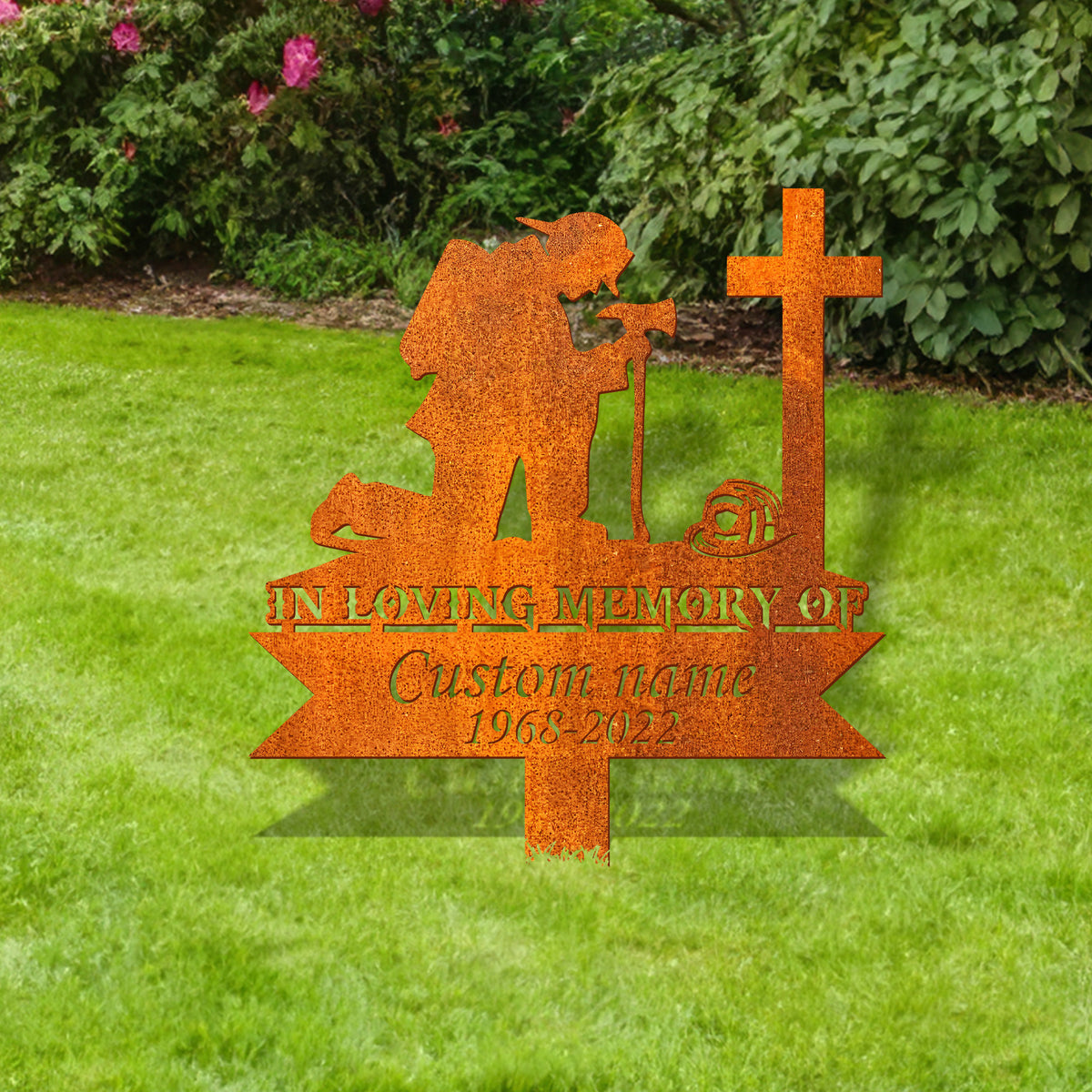 Custom Fireman Memorial Metal Stake, Firefighter Sign, Firefighter Memorial Plaque With Stake, Firefighter Grave Maker, Fireman Cemetery Stake